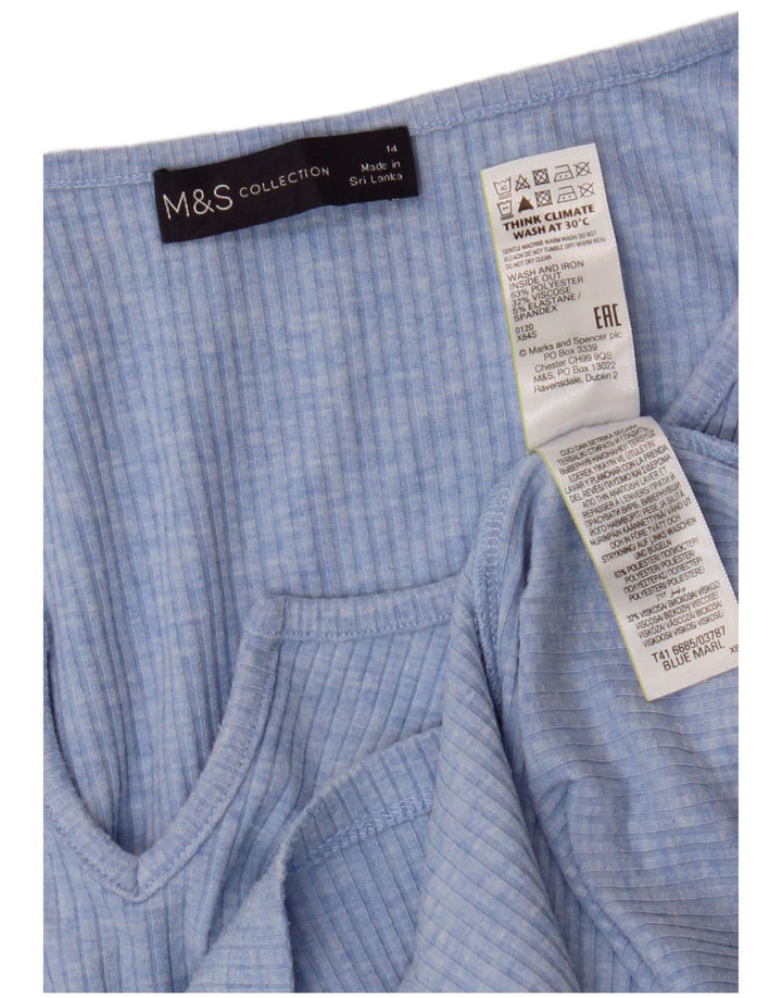 Женский топ с длинным рукавом Marks & Spencer UK 14, большой синий полиэстер