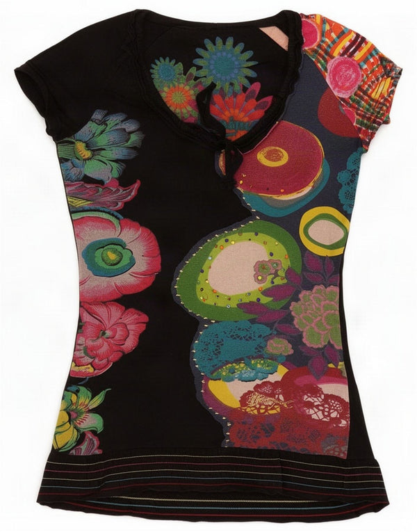 Женская футболка с рисунком Desigual Top UK 6 XS Черный с цветочным принтом
