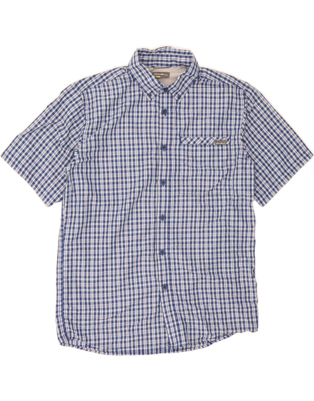 EDDIE BAUER Mens Short Sleeve Shirt Medium Blue Check Polyester Vintage Eddie Bauer and Second-Hand Eddie Bauer from Messina Hembry 