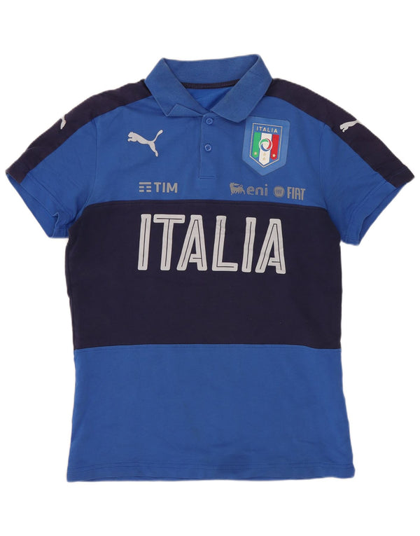 Puma Mens Italia Graphic Polo Shirt Small Blue Colourblock Cotton Sports