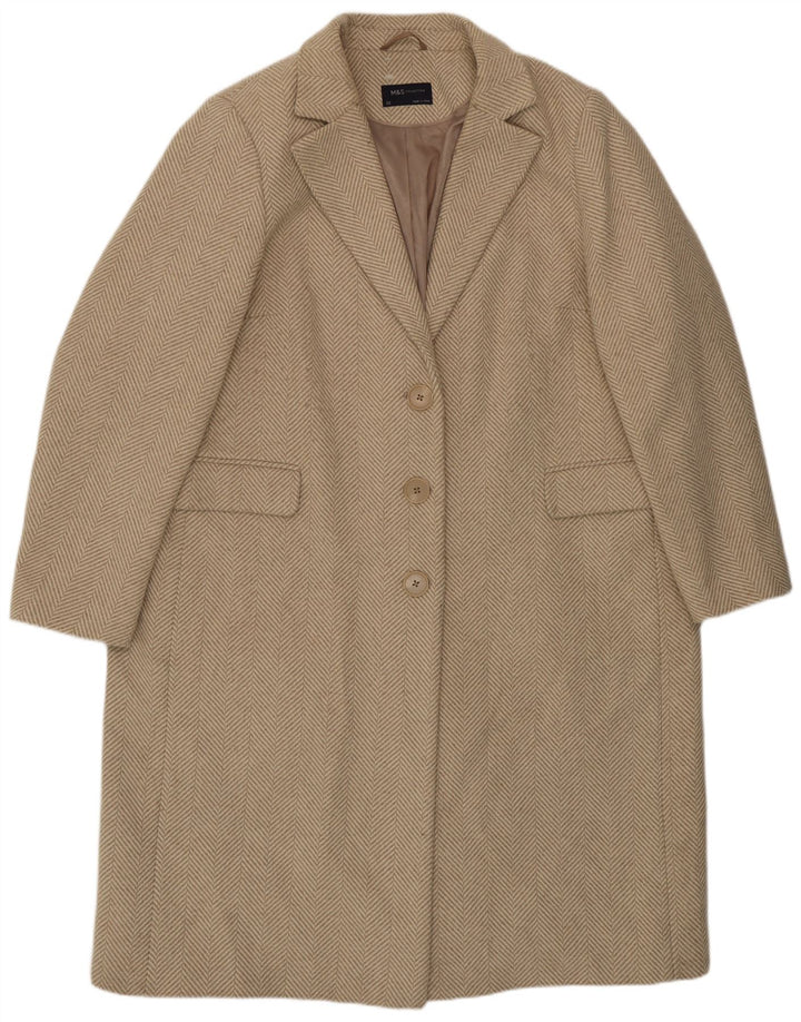 Женское пальто Marks & Spencer UK 22 3XL бежевое, полиэстер с узором «в елочку»