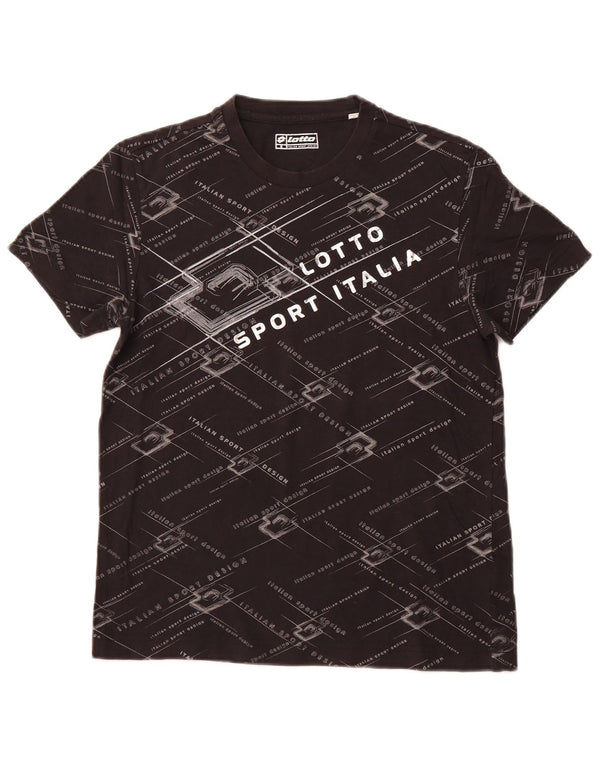 LOTTO Womens Graphic T-Shirt Top UK 10 Small Black Cotton