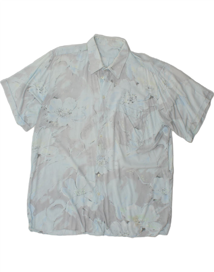 VINTAGE Mens Short Sleeve Shirt XL Blue Floral Vintage Vintage and Second-Hand Vintage from Messina Hembry 