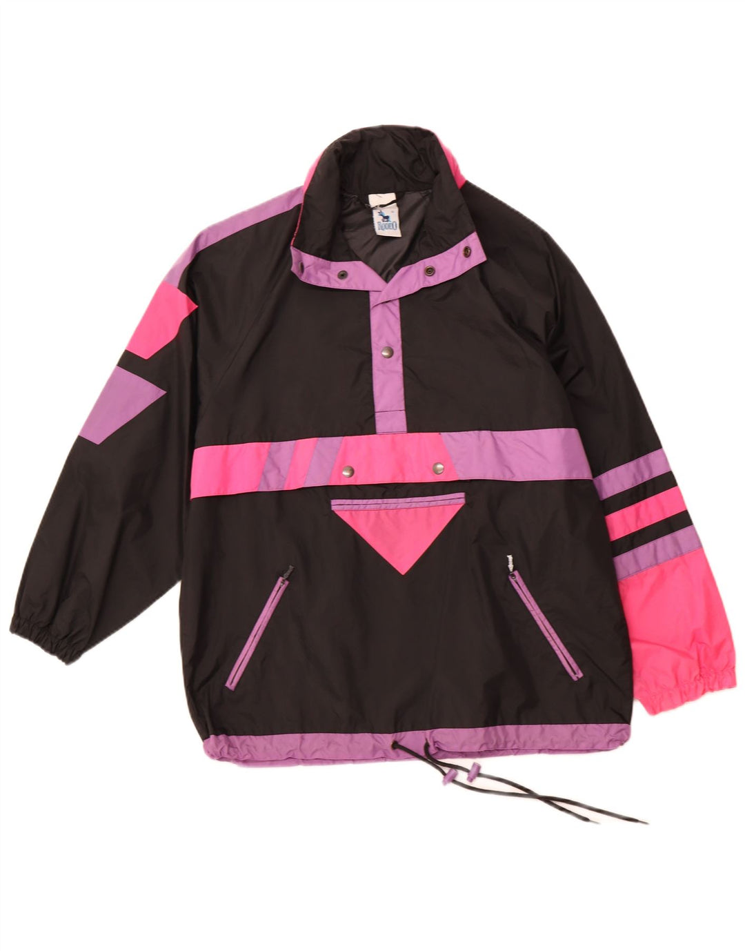 Мужская куртка-анорак RODEO с капюшоном UK 36, маленькая, черная, нейлон с цветными блоками