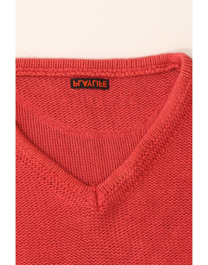 PLAYLIFE Womens V-Neck Jumper Sweater UK 16 Large Red Vintage Playlife and Second-Hand Playlife from Messina Hembry 