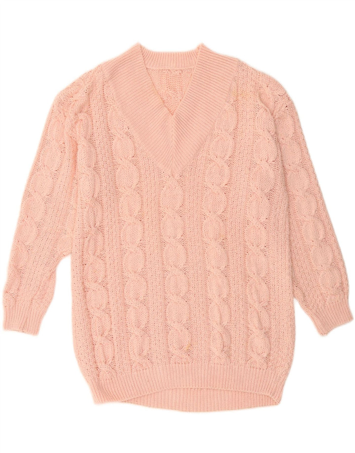 ВИНТАЖНЫЙ женский джемпер с v-образным вырезом, Великобритания 16, большой розовый акрил