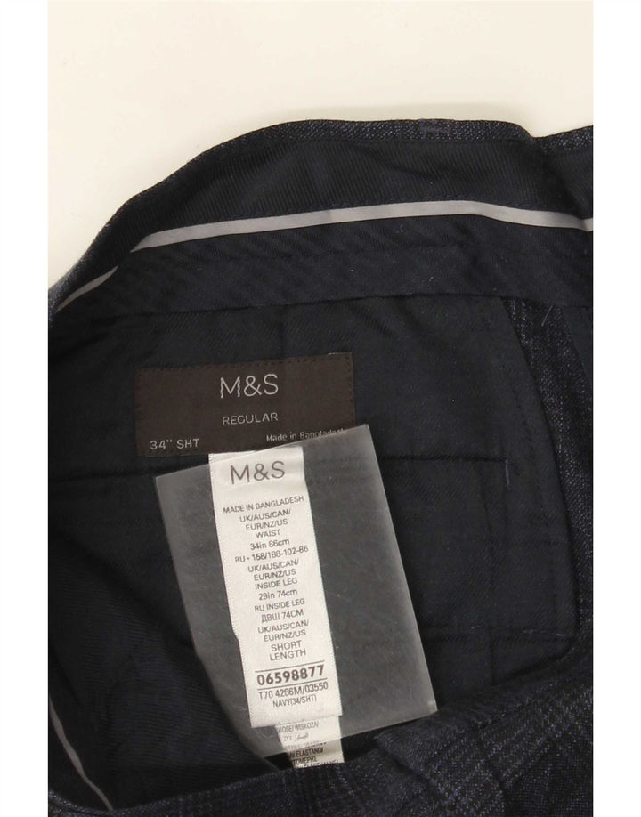 Мужские брюки-чиносы Marks & Spencer W34 L29 темно-синие с узором «гусиные лапки»