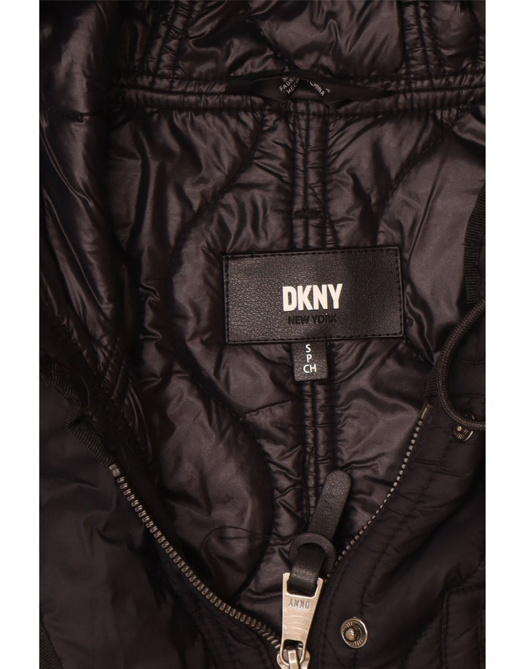 Женское стеганое пальто оверсайз с капюшоном Dkny UK 10, маленькое черное нейлоновое пальто