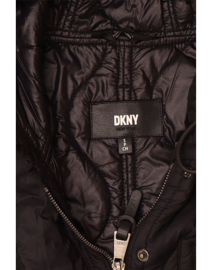Женское стеганое пальто оверсайз с капюшоном Dkny UK 10, маленькое черное нейлоновое пальто