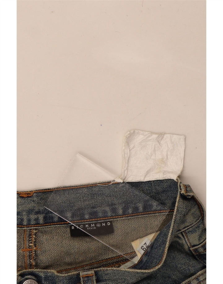 RICHMOND Womens Graphic Denim Shorts W29 Medium Blue Vintage Richmond and Second-Hand Richmond from Messina Hembry 