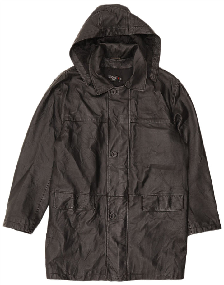 Мужское кожаное пальто Studio 81 с капюшоном IT 54 2XL, черная кожа