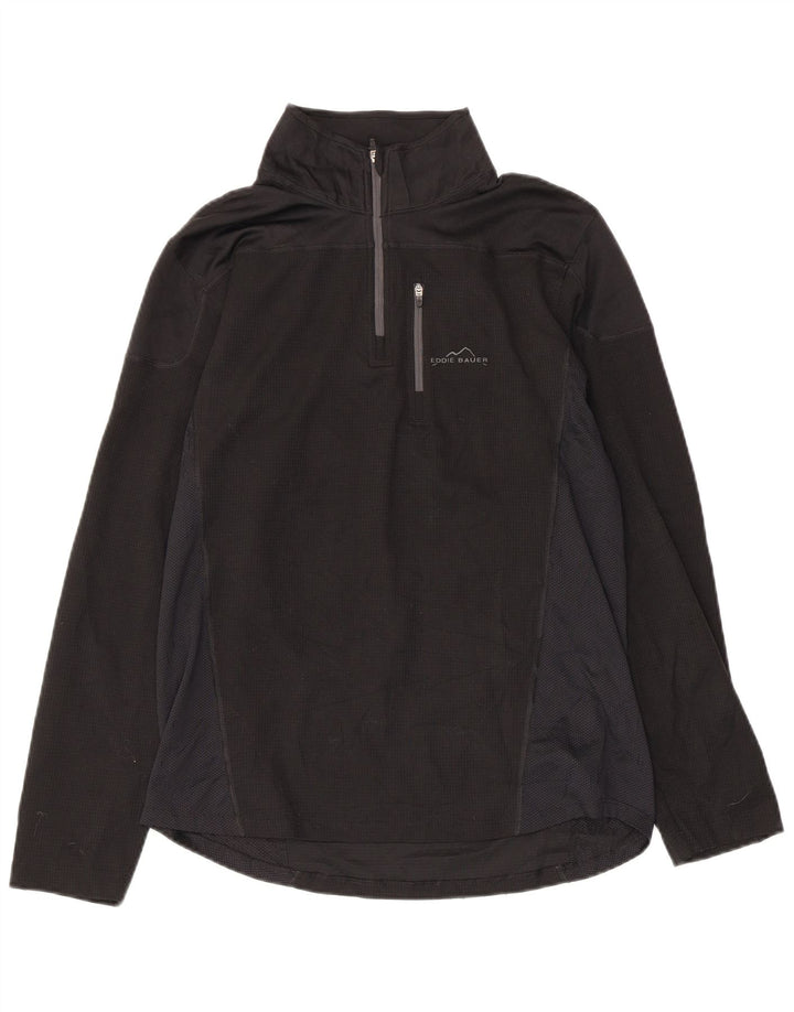 EDDIE BAUER Женский пуловер с воротником на молнии, спортивный костюм, топ UK 10, маленький черный