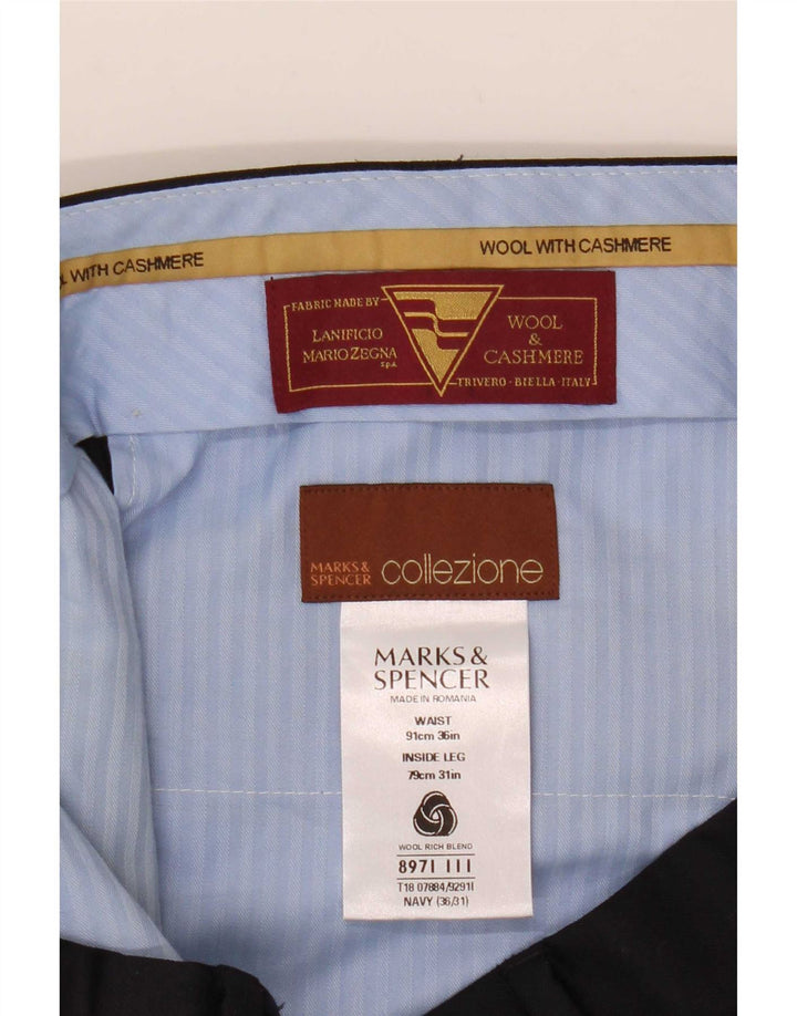 Мужские прямые костюмные брюки Marks & Spencer W36 L31 темно-синие, шерсть