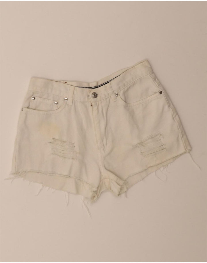 TOMMY HILFIGER Womens Distressed Denim Shorts US 6 Medium W28 White Cotton Vintage Tommy Hilfiger and Second-Hand Tommy Hilfiger from Messina Hembry 