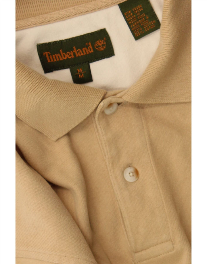 TIMBERLAND Mens Long Sleeve Polo Shirt Medium Beige Cotton Vintage Timberland and Second-Hand Timberland from Messina Hembry 