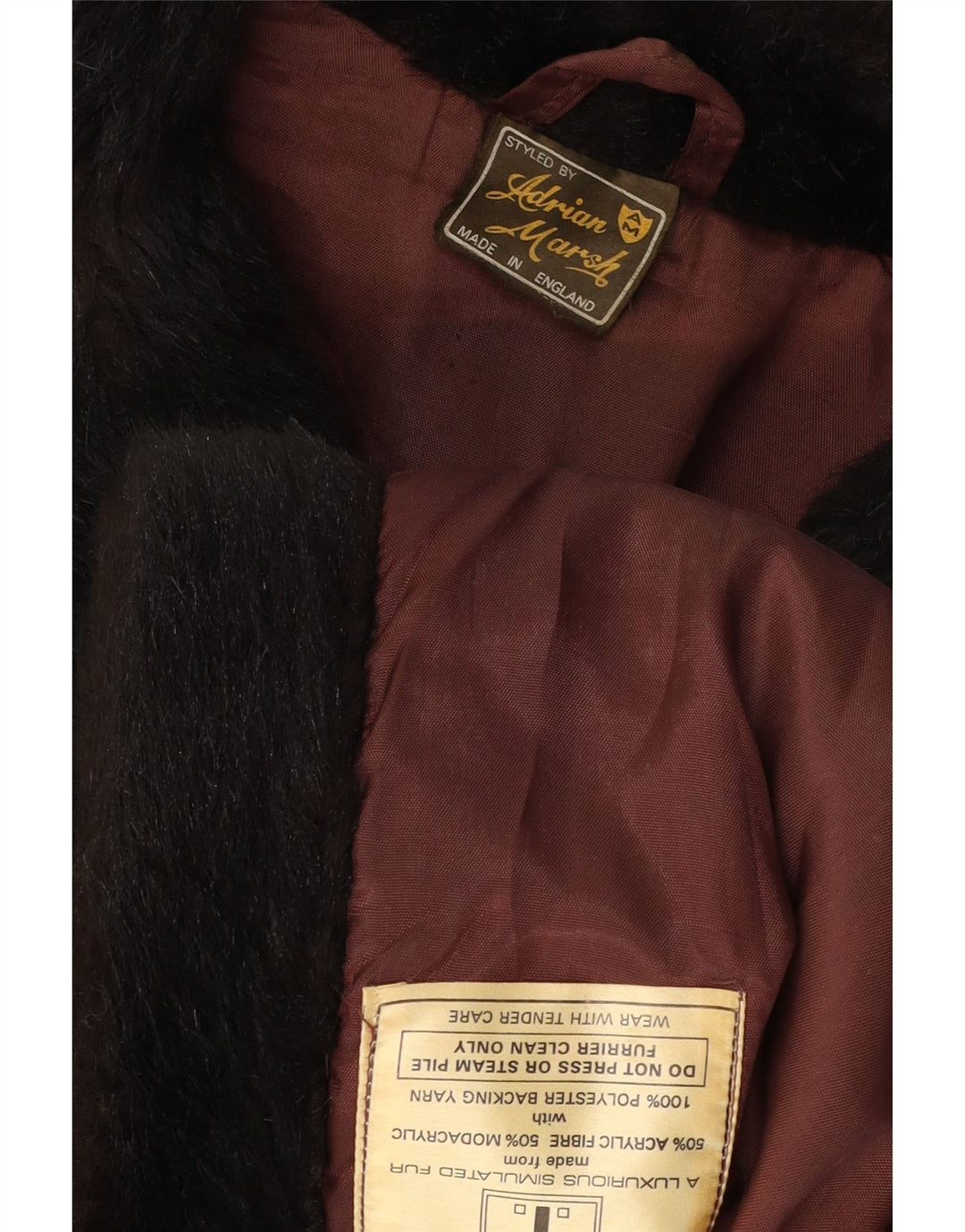 ВИНТАЖНОЕ женское двубортное пальто из искусственного меха UK 10, маленькое черное акриловое покрытие