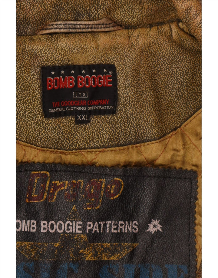 Мужская кожаная куртка BOMB BOOGIE UK 44 2XL Коричневая кожаная байкерская куртка