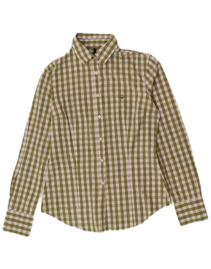 Женская рубашка Benetton UK 10, маленькая, зеленая, в мелкую клетку, хлопок