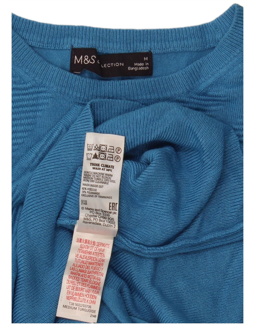 Женский джемпер с круглым вырезом Marks & Spencer UK 14, средний синий с геометрическим узором