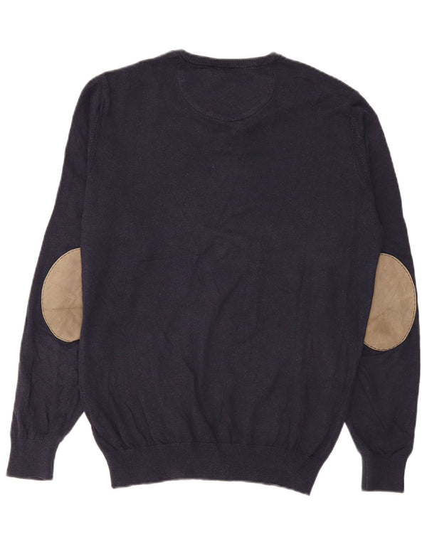 MASSIMO DUTTI Мужской джемпер с v-образным вырезом, большой темно-синий хлопковый свитер