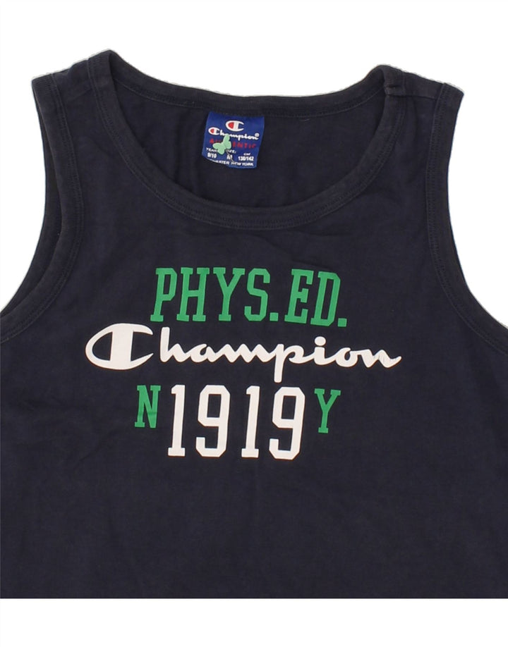 CHAMPION Boys Graphic Vest Top 9-10 Years Medium Navy Blue Cotton Vintage Champion and Second-Hand Champion from Messina Hembry 
