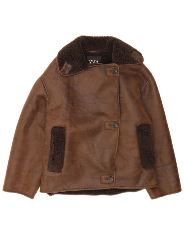 Женская куртка оверсайз из шерпы Zara UK 2 2XS Коричневая полиэстер