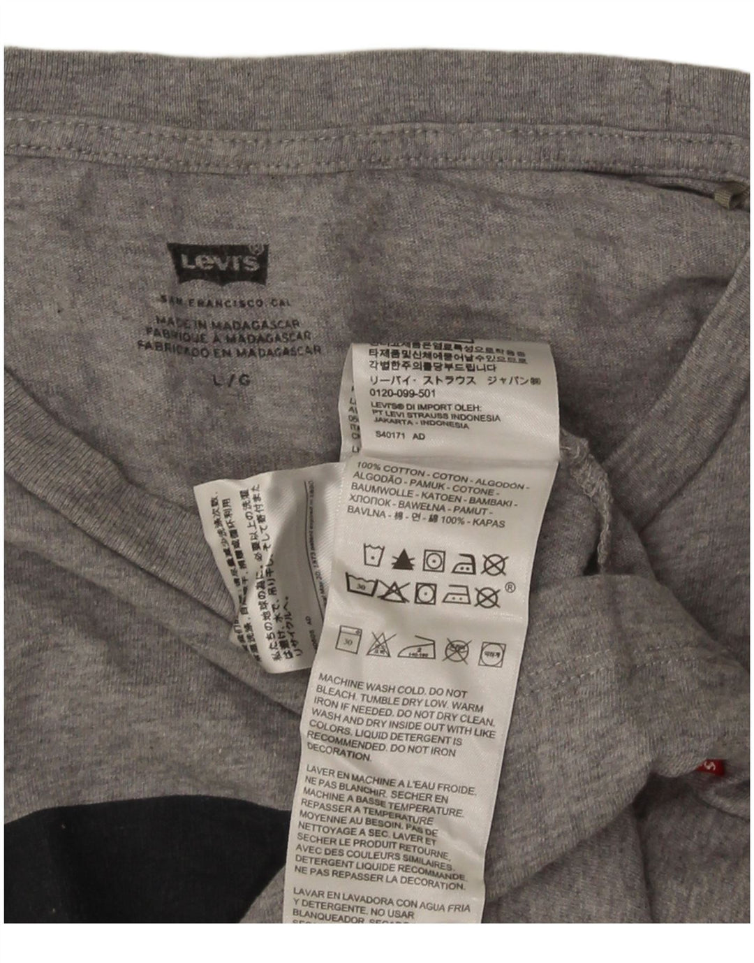Мужская футболка с рисунком Levi's, большой серый хлопок с крапинками
