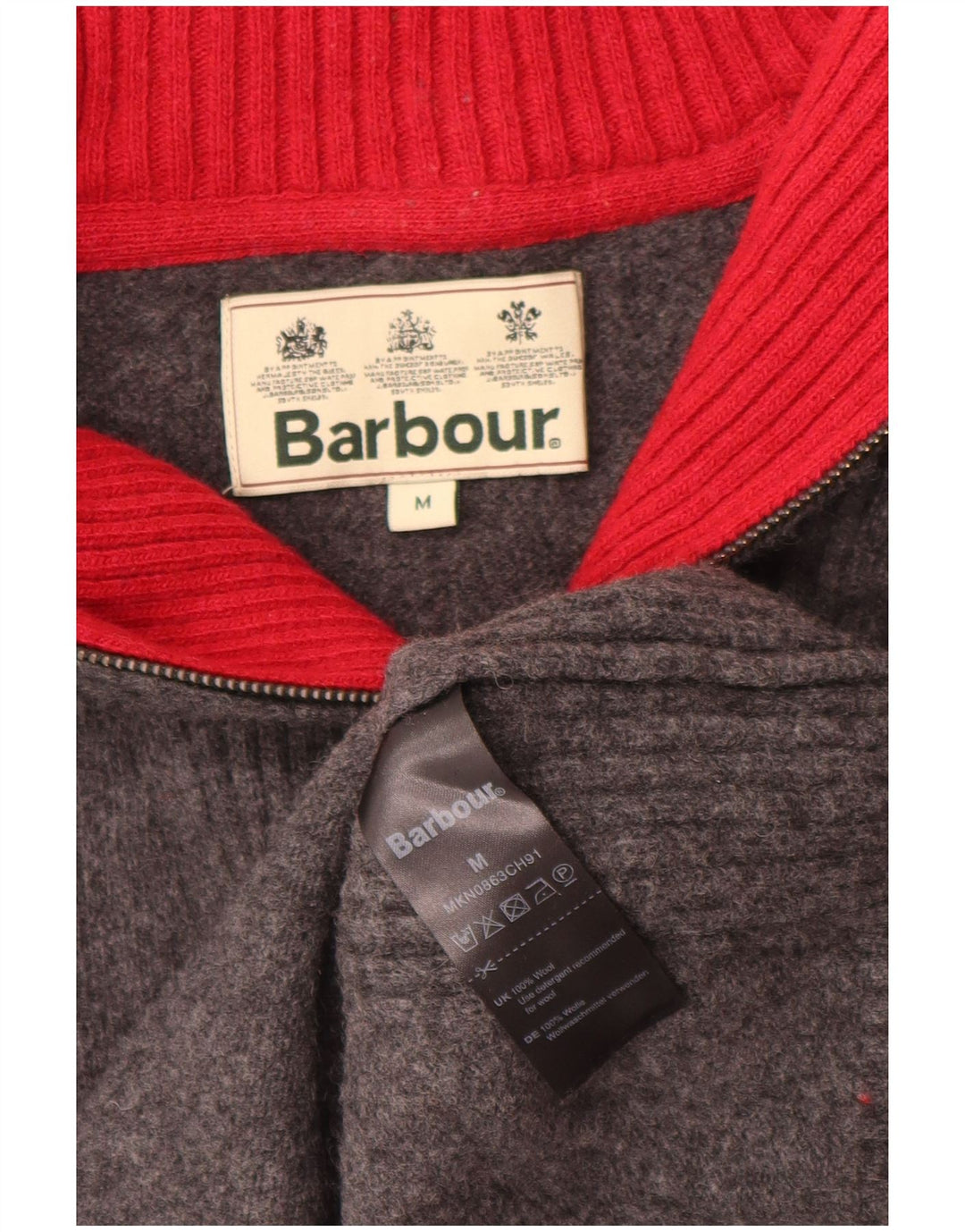 Мужской джемпер свободного покроя Barbour с воротником на молнии, средний серый шерстяной свитер