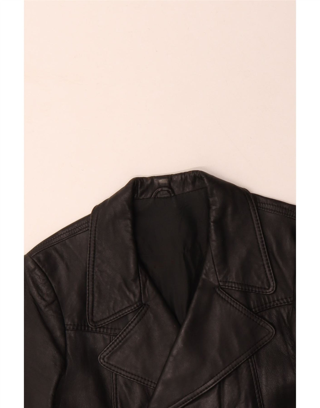 Мужское двубортное кожаное пальто VINTAGE UK 10 маленькое черное