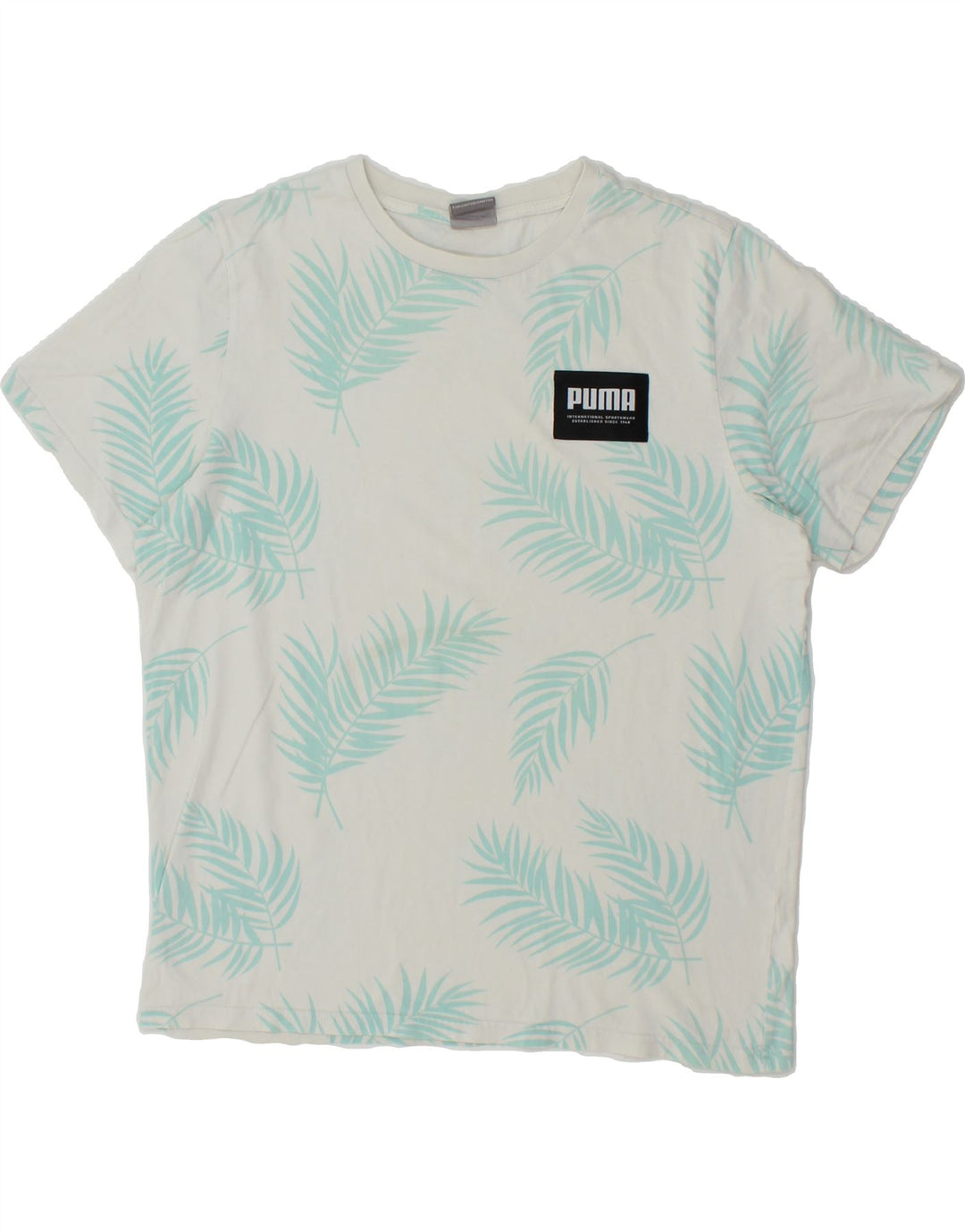 PUMA Mens Graphic T-Shirt Top Medium White Cotton Hawaiian Vintage Puma and Second-Hand Puma from Messina Hembry 
