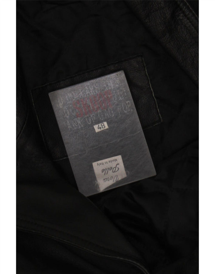 VINTAGE Женское кожаное пальто IT 48 XL Черное кожаное