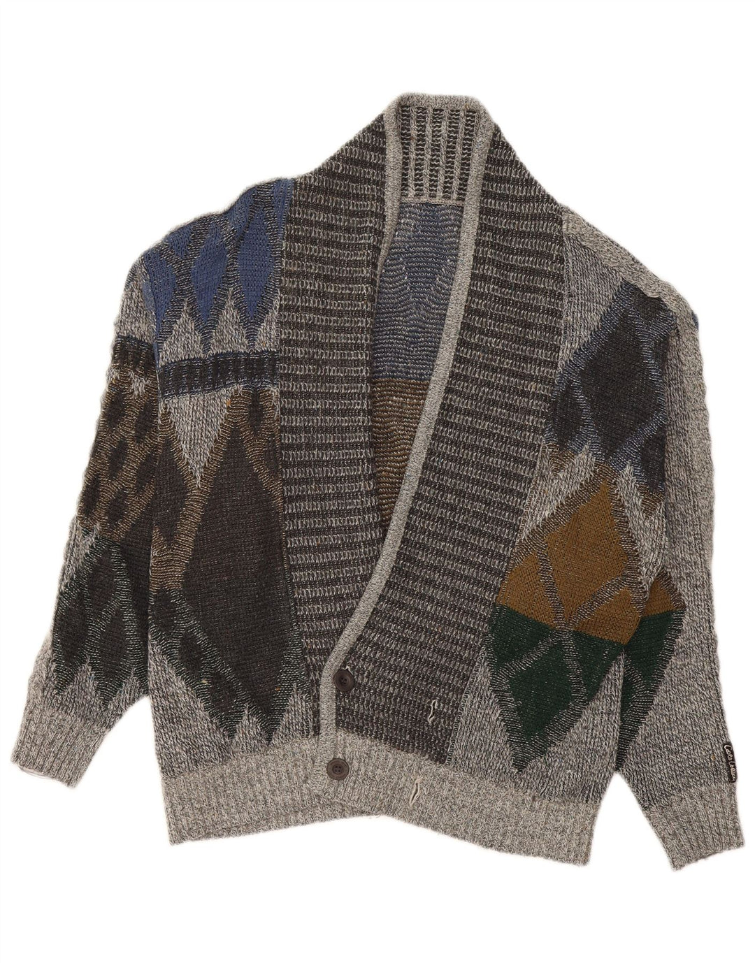 Винтажный мужской свитер-кардиган IT 50 Medium Grey Argyle/Diamond