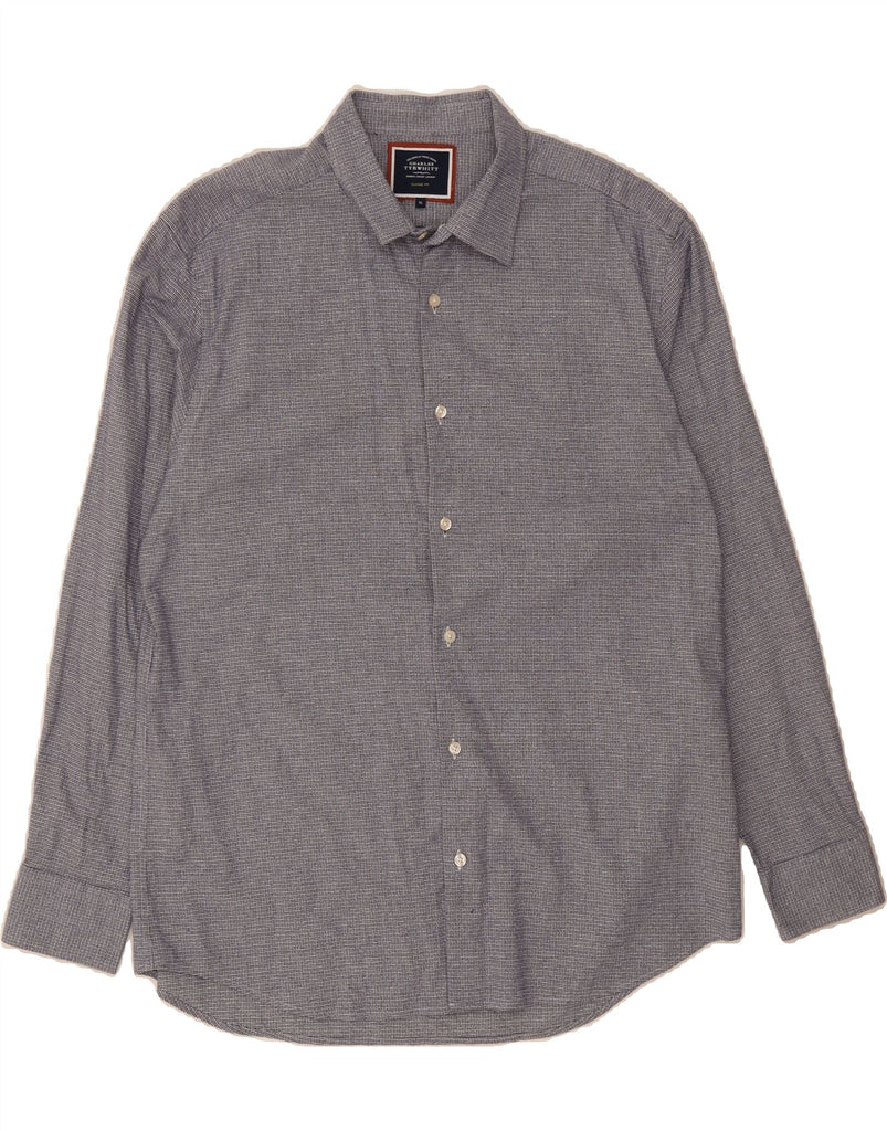 CHARLES TYRWHITT Mens Classic Fit Shirt XL Navy Blue Houndstooth Cotton Vintage Charles Tyrwhitt and Second-Hand Charles Tyrwhitt from Messina Hembry 