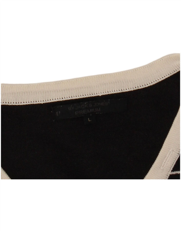 JACK & JONES Мужской джемпер с v-образным вырезом, большой черный в полоску