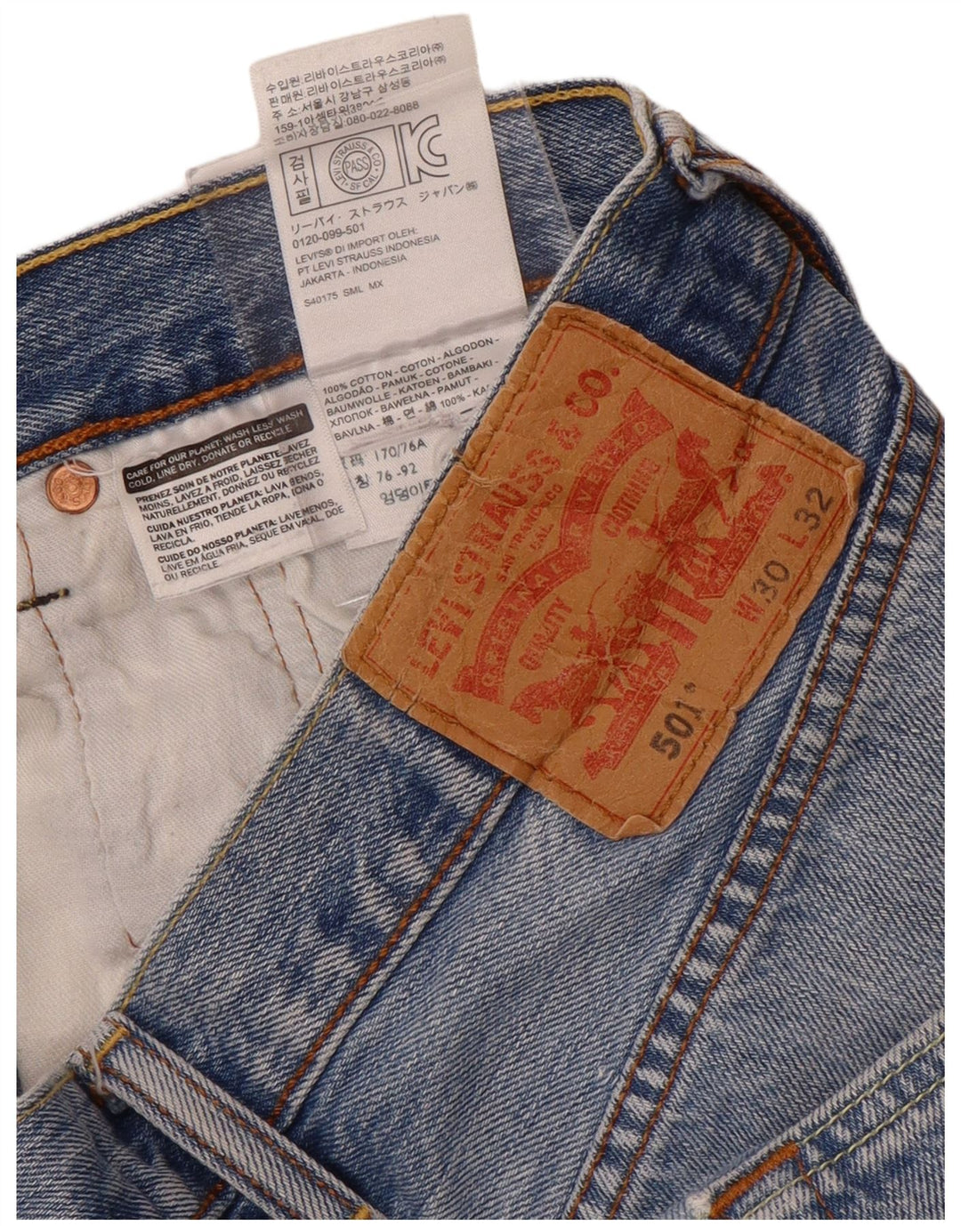 Мужские прямые джинсы LEVI'S 501 W30 L32 синие, хлопок