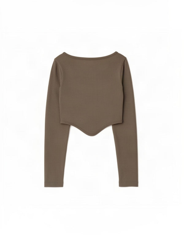 Женский укороченный топ Zara с длинным рукавом UK 4 XS, хаки