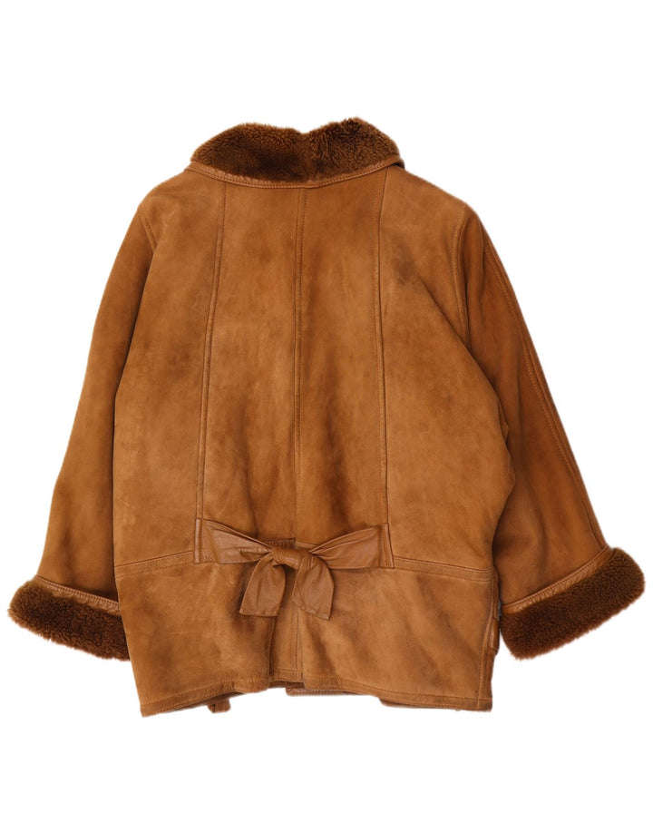 Винтажная женская объемная короткая дубленка с рукавом 3/4, EU 46 XL, коричневая