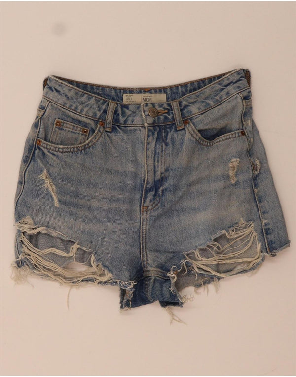 Topshop Женские джинсовые шорты с потертостями для мам, UK 6 XS W26, синие, полиэстер