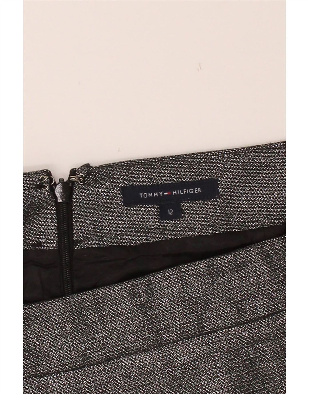 TOMMY HILFIGER Womens Pencil Skirt US 12 Large W34  Silver Polyester Vintage Tommy Hilfiger and Second-Hand Tommy Hilfiger from Messina Hembry 