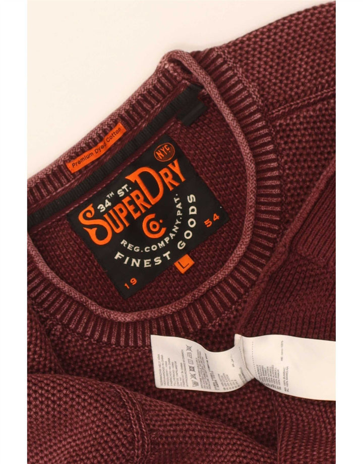 Мужской джемпер с круглым вырезом Superdry, большой бордовый хлопковый свитер