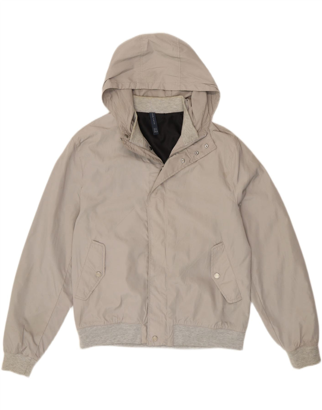ZARA Mens Hooded Windbreaker Jacket UK 42 XL Grey Polyester