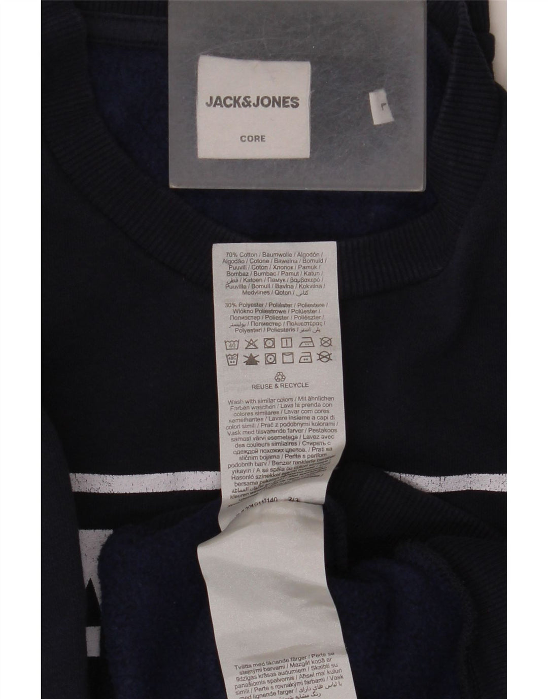Мужской свитшот с рисунком Jack & Jones, большой хлопковый джемпер темно-синего цвета