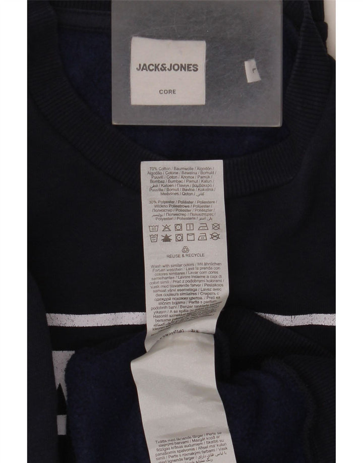 Мужской свитшот с рисунком Jack & Jones, большой хлопковый джемпер темно-синего цвета