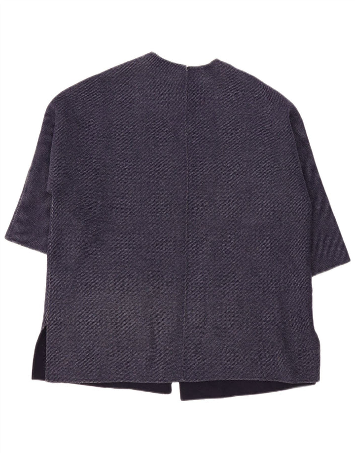 Женское пальто оверсайз с рукавом 3/4 ZARA UK 10, маленькое темно-синее, шерстяное