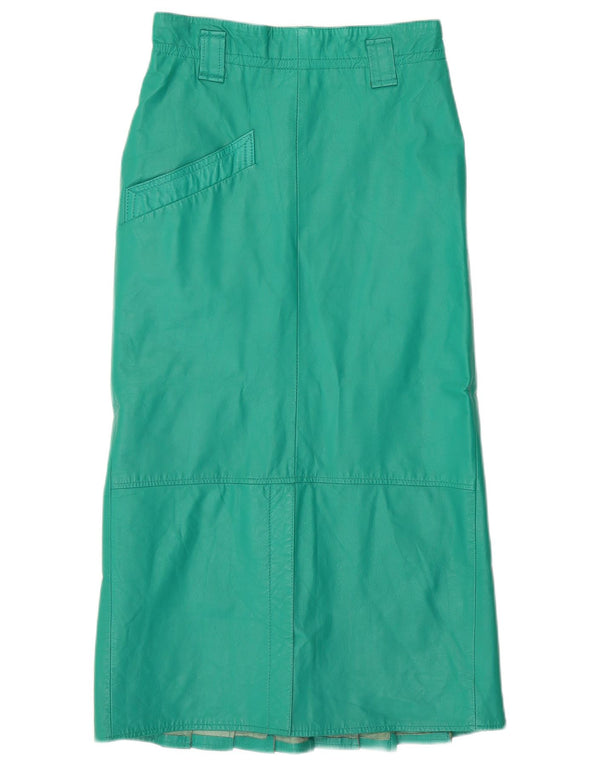 Винтажная женская кожаная макси-юбка EU 34 XS W26 Зеленая кожа