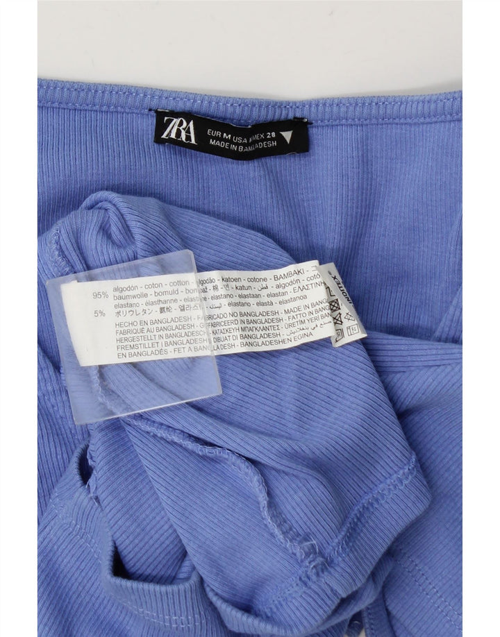 Женский укороченный топ Zara UK 12, хлопок среднего синего цвета