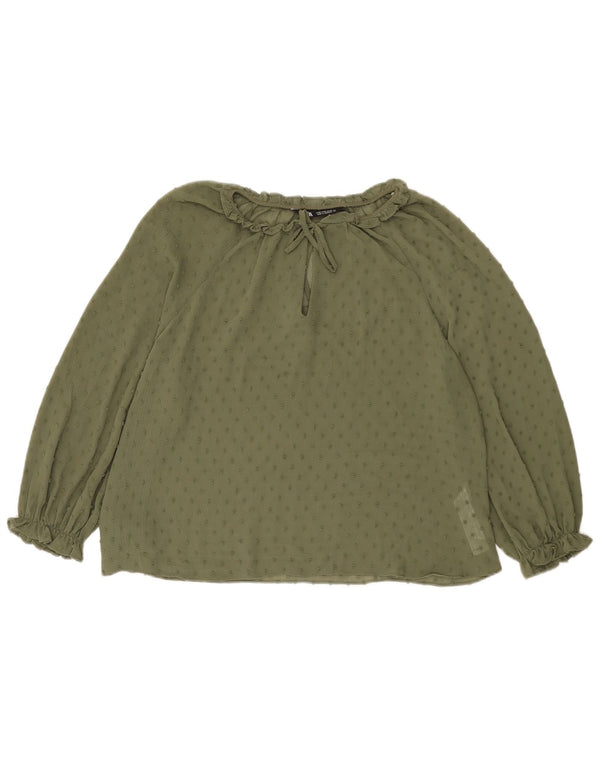 Женская прозрачная блузка с рукавами 3/4 Zara UK 14, средний хаки, пятнистый