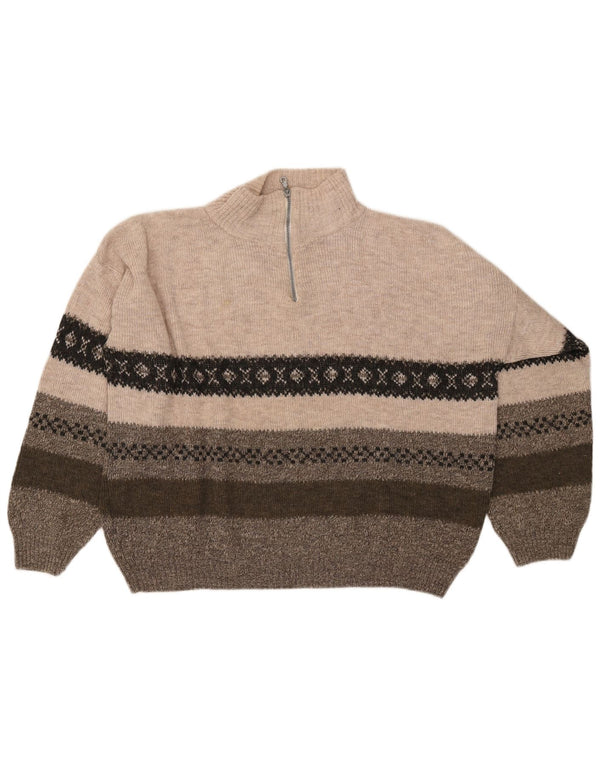 Южный мужской свитер с воротником на молнии, 2XL, бежевый, акриловый, Fair Isle