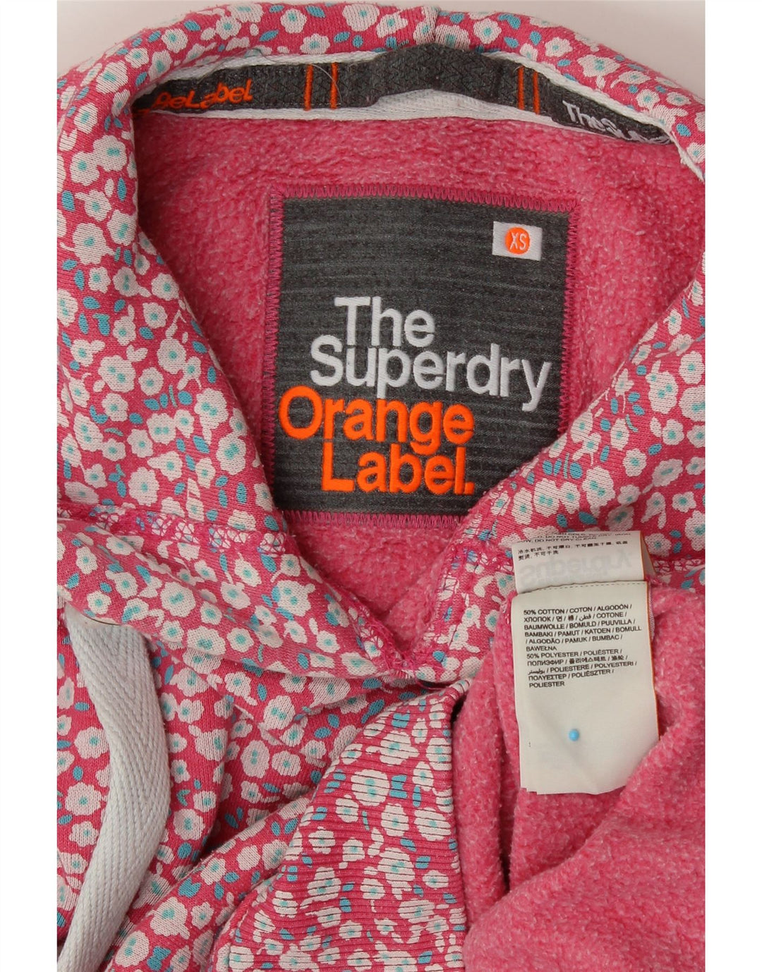Женский джемпер с капюшоном SUPERDRY UK 6 XS, хлопок с розовым цветочным принтом