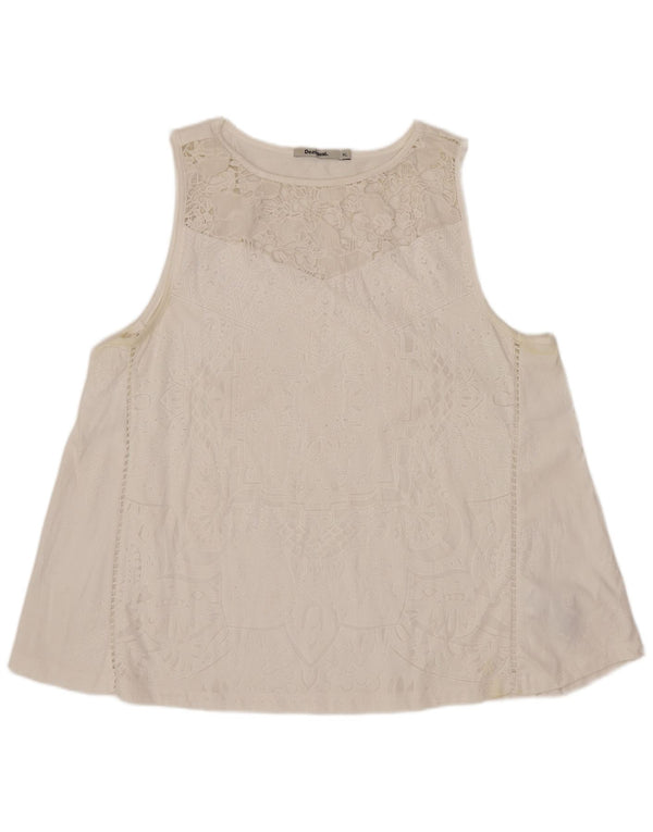 Женская блузка без рукавов Desigual UK 18 XL, белый полиэстер с цветочным принтом